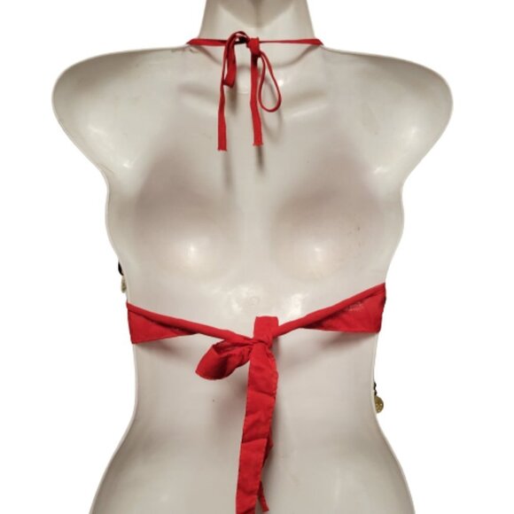Red Belly Dancing Top Crocheted with Gold Beads Coins Halter Crop Top - NEW ! - Picture 3 of 6